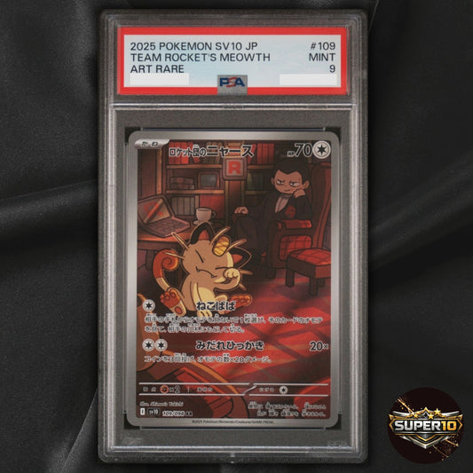 PSA 9 Pokemon Team Rocket's Meowth AR 109/098 sv10 Japanese
