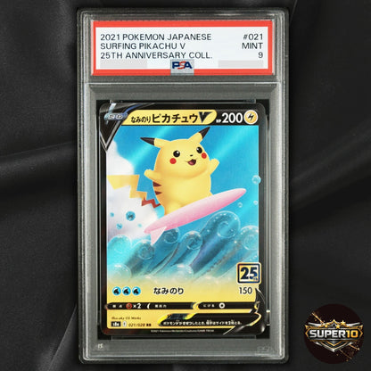 PSA 9 Surfing Pikachu V 021/028 S8a 25th Anniversary Japanese Holo