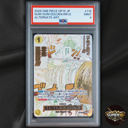 PSA 9 Gum-Gum Golden Rifle R-P OP15-116 Adventure on KAMI’s Island ONE PIECE