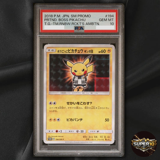 PSA 10 Pretend Boss Pikachu Team Ginga Akagi 194/SM-P Promo