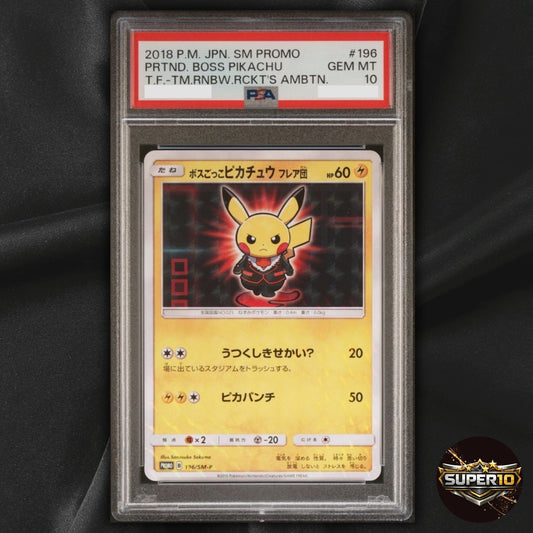 PSA 10 PSA 9 Pokemon Pretend Boss Pikachu Team Flare Japanese Promo 196/SM-P