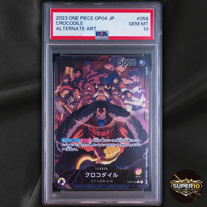 PSA 10 Crocodile OP04-058 Leader Parallel Alternate Art Kingdoms of Intrigue JP